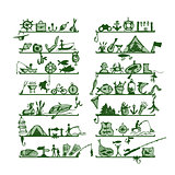 Shelves with fishing icons, sketch for your design