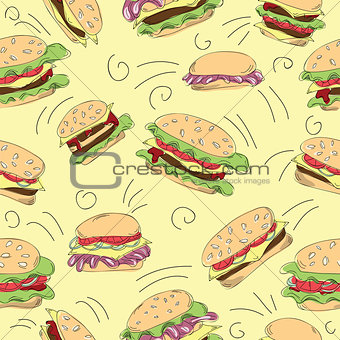 Fast food hamburger doodle set