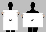 people holding blank posters, vector set