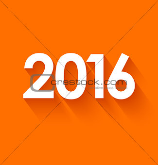 New year 2016 in flat style on orange background