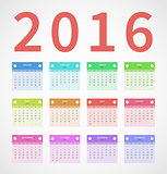 Calendar annual 2016 in flat design