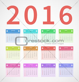 Calendar annual 2016 in flat design