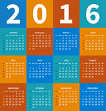 Calendar 2016 year in flat color