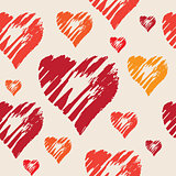 Vector seamless pattern with hand drawn hearts