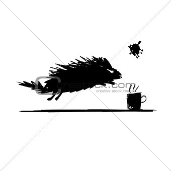 Funny rodent black silhouette. Sketch for your design