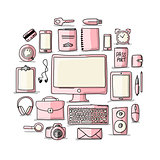 Set of digital office devices. Sketch for your design