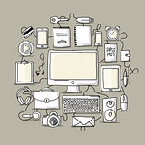 Set of digital office devices. Sketch for your design
