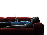 man sofa couch listening music audio