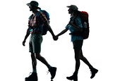 couple trekker trekking walking nature silhouette