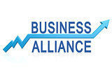 Business alliance with blue arrow