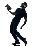 man listening music  digital tablet  silhouette