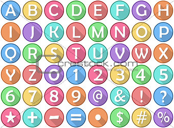 Alphabet Numbers Symbols Flat Round Icons