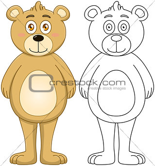 Cute Brown Teddy Bear With Lineart