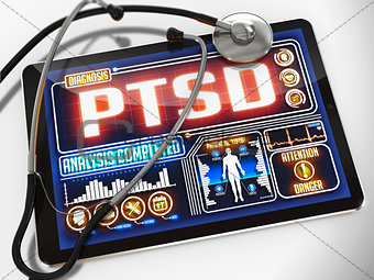 PTSD on the Display of Medical Tablet.