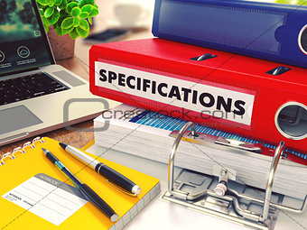 Specifications on Red Office Folder. Toned Image.