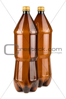 Two brown empty plastic bottles