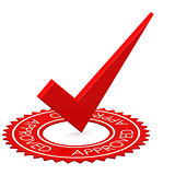 Approved red tick in a circle