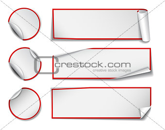 Set of white rectangular and round paper stickers