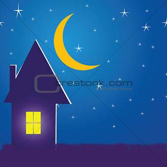 Illustration with a house in the night