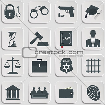Set of law and justice flat icons