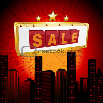 Sale sign over abstract cityscape