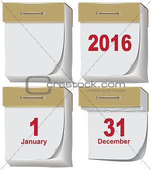 Set of tear-off calendar 2016