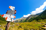 Directional Trail Signs in Mountain - Italian Alps