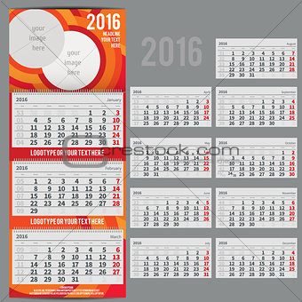 Vector calendar 2016 - Planner for three month