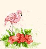 Red flowers and pink flamingo