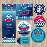 Set of marine wedding cards