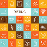 Vector Flat Line Art Modern Sport and Dieting Icons Set