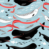 pattern of sea whales and fish
