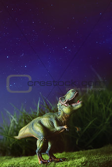Tyrannosaurus on grass at night