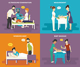 Family with children concept flat icons set
