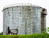 old industrial storage tank with stairs