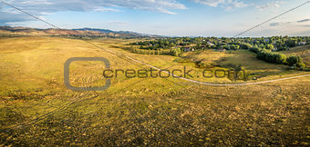 prairie at Colorado foothills - aerial panorama
