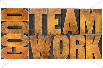 good teamwork word in wood type