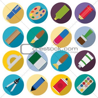 Set of flat painting icons.