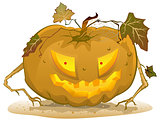 Terrible pumpkin lantern for Halloween. Holiday halloween accessories