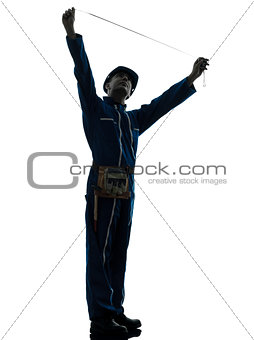 man construction worker holding Tape Measure silhouette