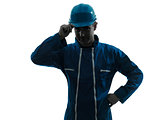 man construction worker saluting silhouette portrait