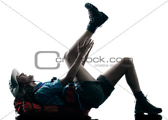 woman trekker trekking injury accident silhouette