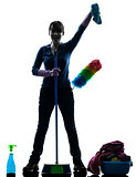 woman maid housework cleaning products silhouette