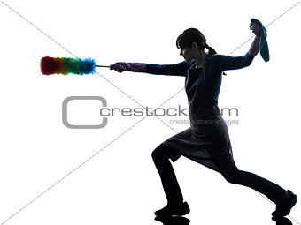 woman maid housework dust cleaning silhouette