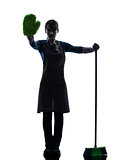 woman maid housework brooming stop gesture silhouette