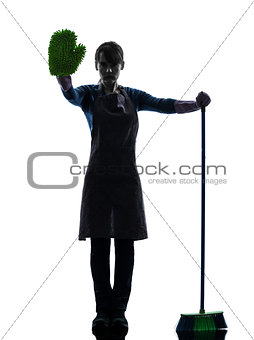 woman maid housework brooming stop gesture silhouette