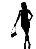 stylish silhouette woman waiting holding purse