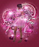 Girl in pink dress on music background
