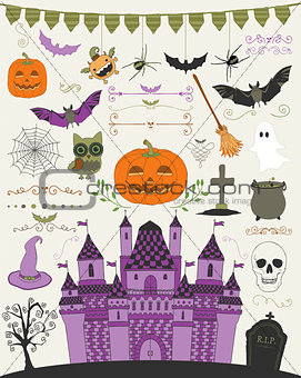 Vector Colorful Hand Sketched Doodle Halloween Icons