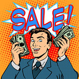 Sale announcement business concept businessman with money